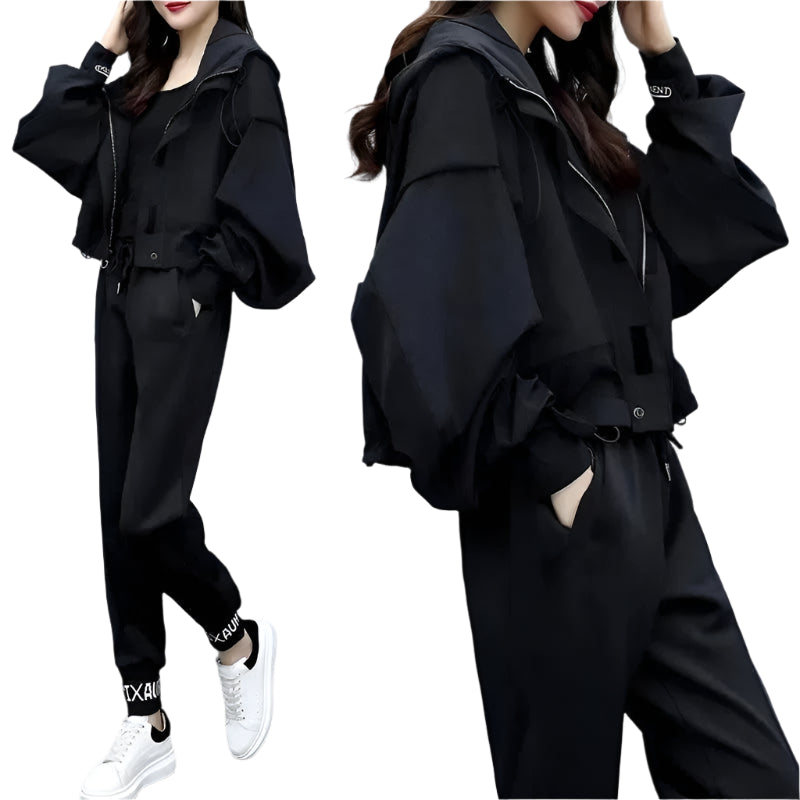 Elegant Hoodie Zipper Jacket Coat Sport Pants Two Piece Tracksuit - Palm and Thread