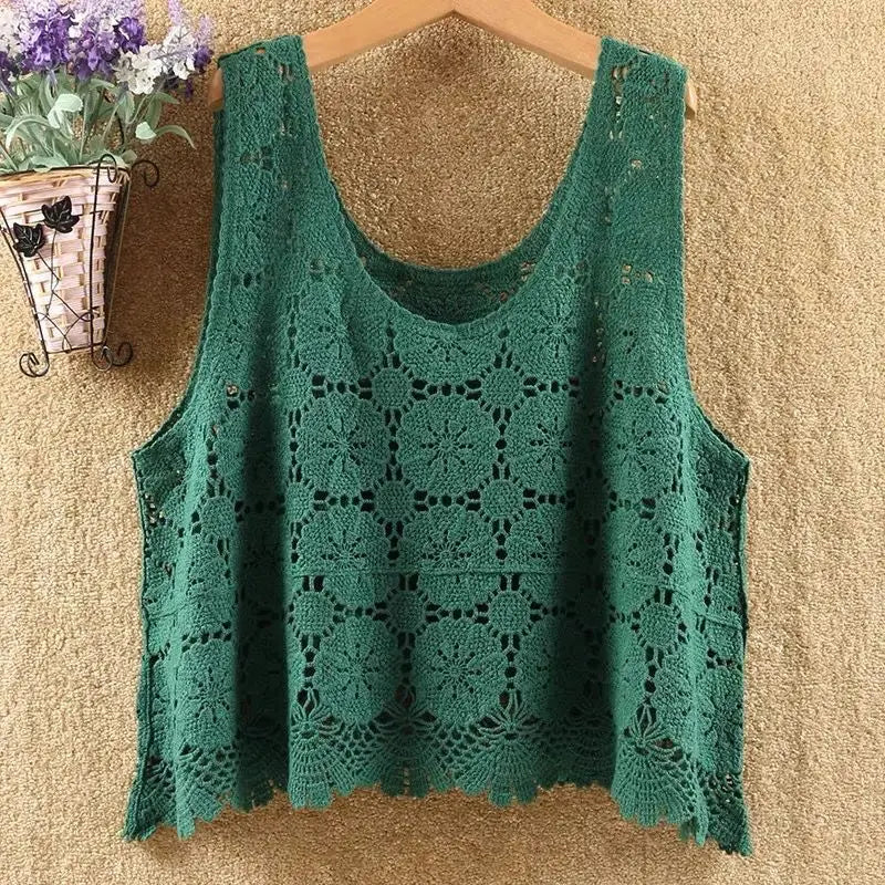 Vintage Hook Flower Hollow Lace Tank Top Vest - Palm and Thread