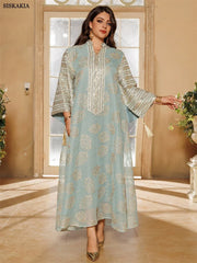 Embroidery Sequins Maxi Dress Casual Loose Abaya - Palm and Thread