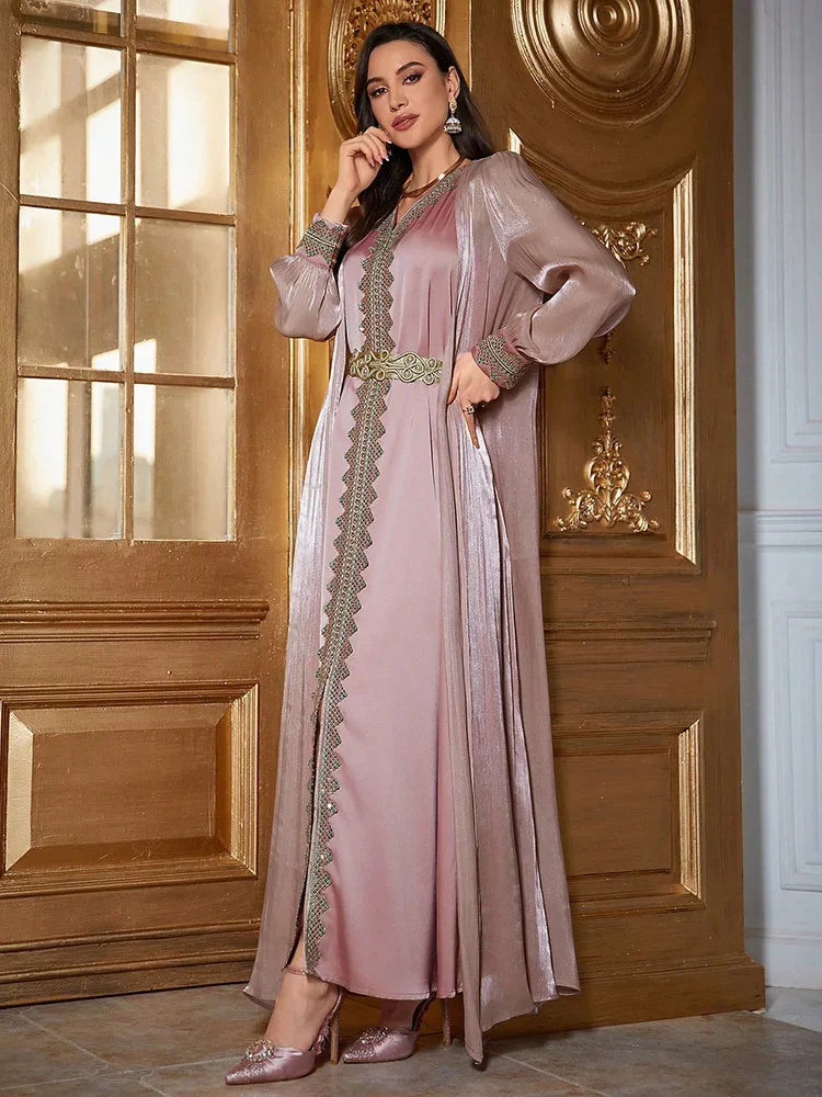 Elegant Floral Applique Long Sleeve Glamorous Kaftan Dress - Palm and Thread