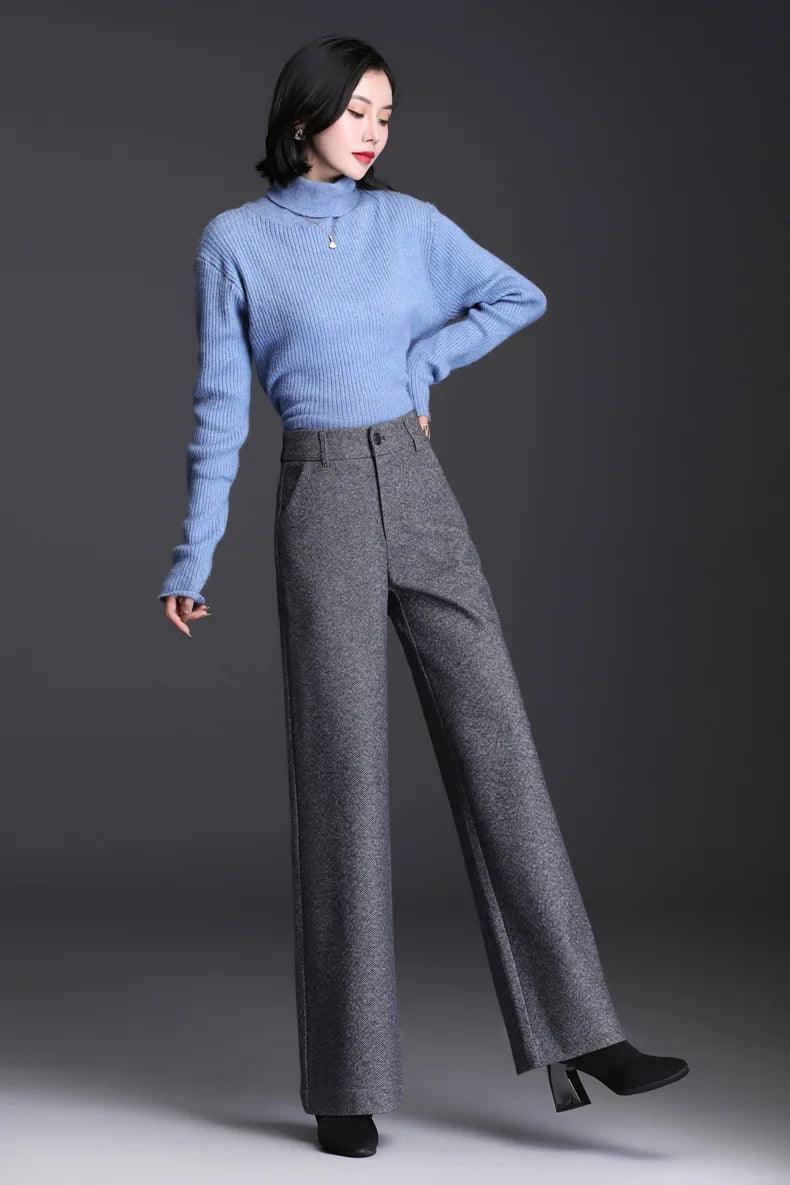 Woolen Wide Leg Casual Pants Oversize High Waisted Straight Leg - Palm and Thread