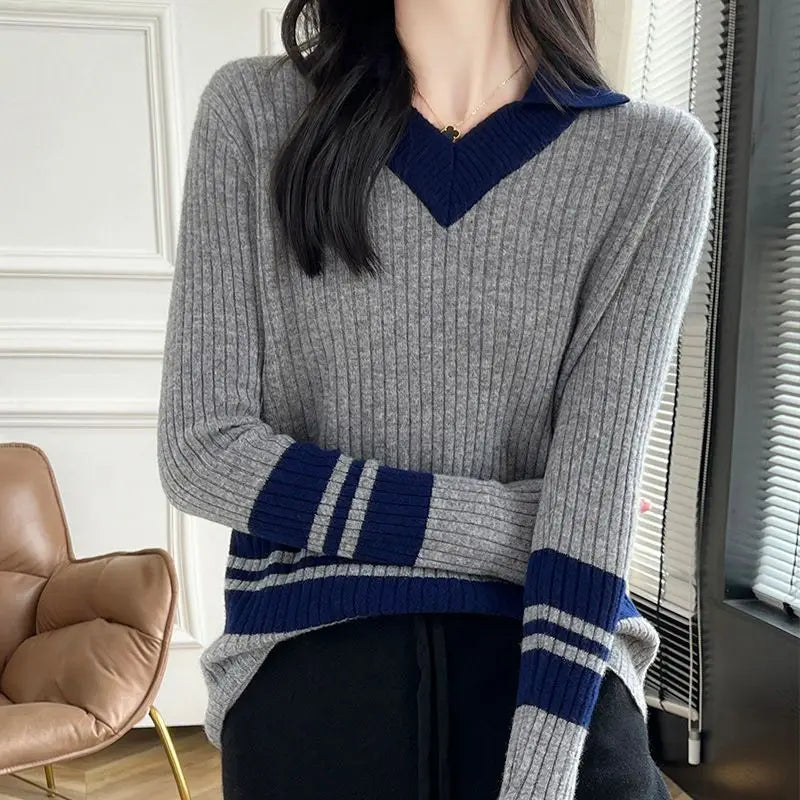 Polo Collar Ribbed Knitted Sweater Top - Palm and Thread