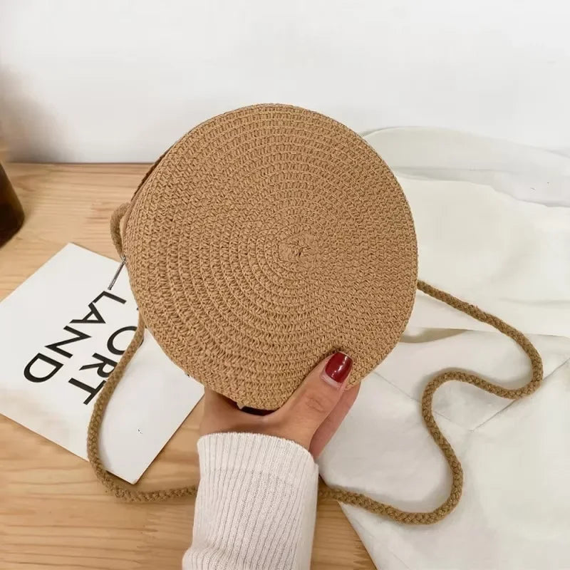 Minimalist Straw Bag Round Crossbody Purse - Palm and Thread