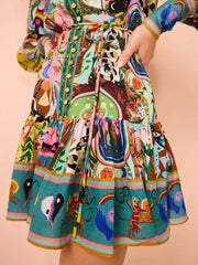 printed round neck cinched waist dress - Palm and Thread