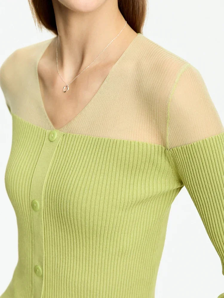 Full Sleeve Perspective V-neck Button Top - Palm and Thread