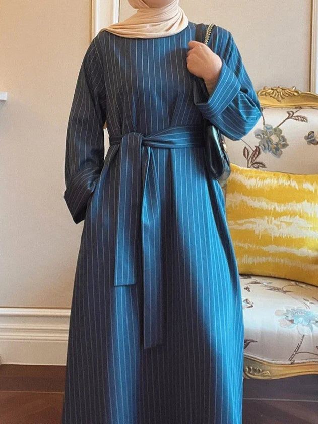 Striped Long Robe Abaya Dress - Palm and Thread