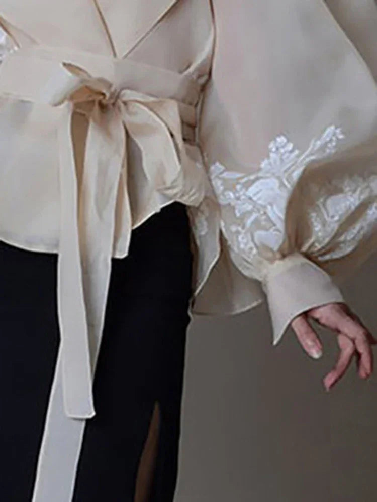 Colorblock Patchwork Lace Up Shirt - Palm and Thread