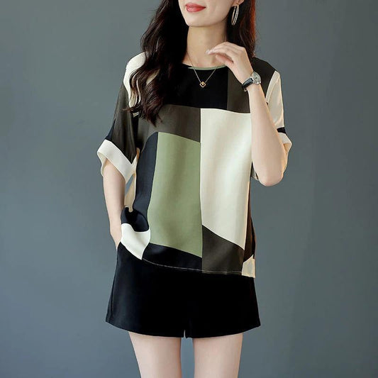 Oversized Fashion Print Loose Casual Chiffon T-shirt - Palm and Thread