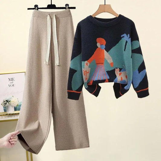 New Western Style Knitted Sweater Loose and Slimming Casual Pants Two Piece Set - Palm and Thread