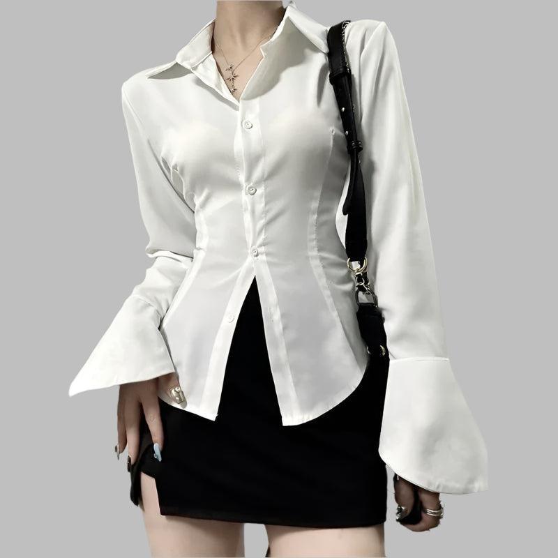 Slim Chiffon Shirt Turn-down Collar - Palm and Thread