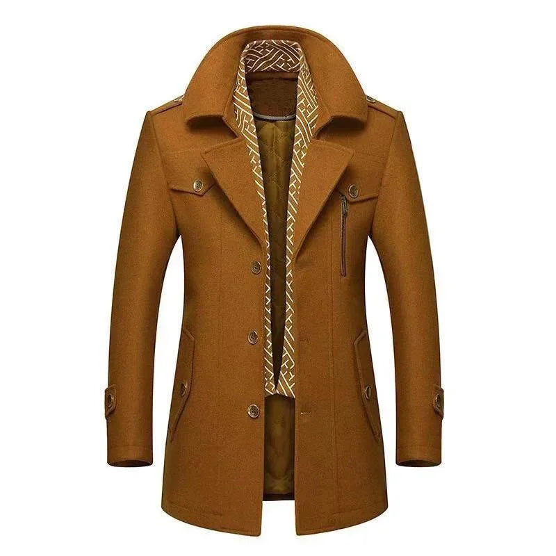 Scarf Collar Cotton-Padded Woolen Coat