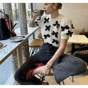Bow Puff Short Sleeve Crop Knit Sweater - Palm and Thread