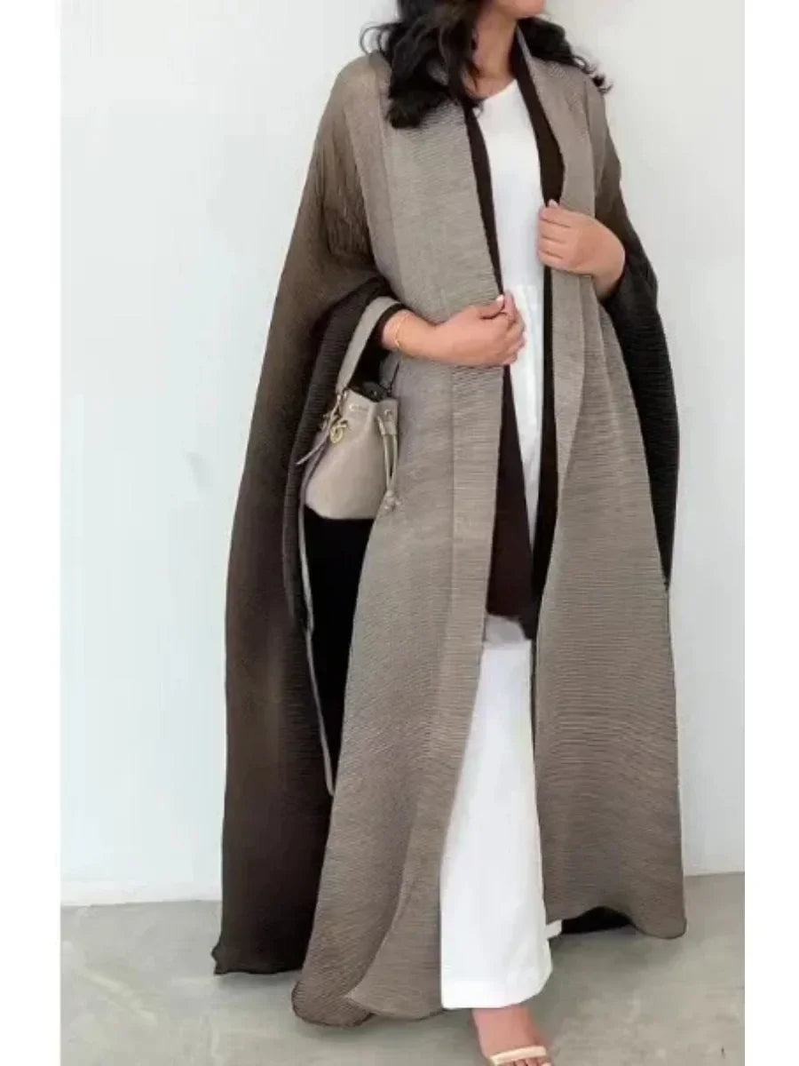 Bat Sleeve Pleated Gradient Cardigan Trench Coat Abaya - Palm and Thread