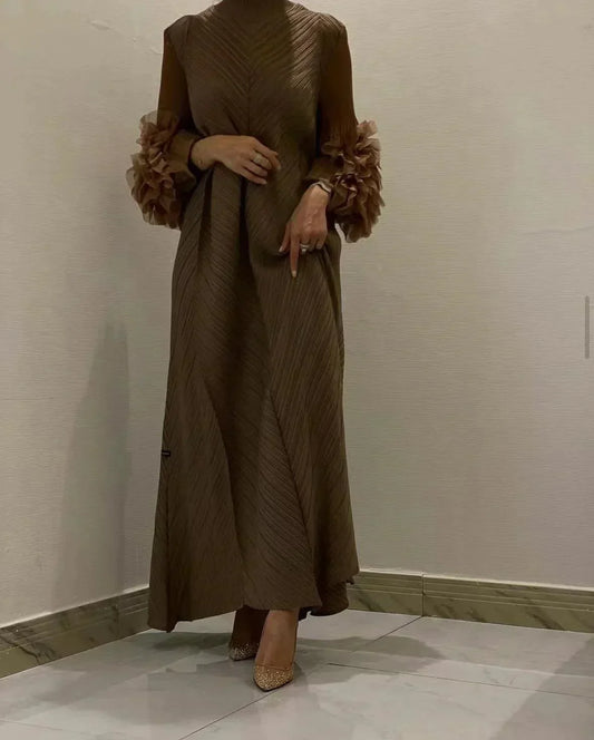 Pleated Heavy Embroidery Abaya Dress - Palm and Thread