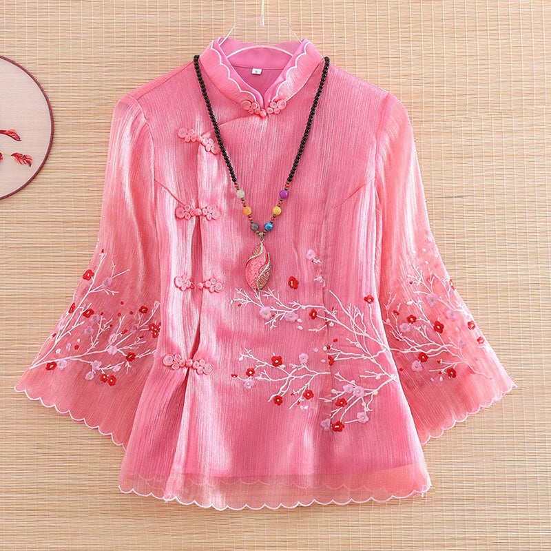 Modified Cheongsam Stand Collar Bat Sleeve Blouse - Palm and Thread