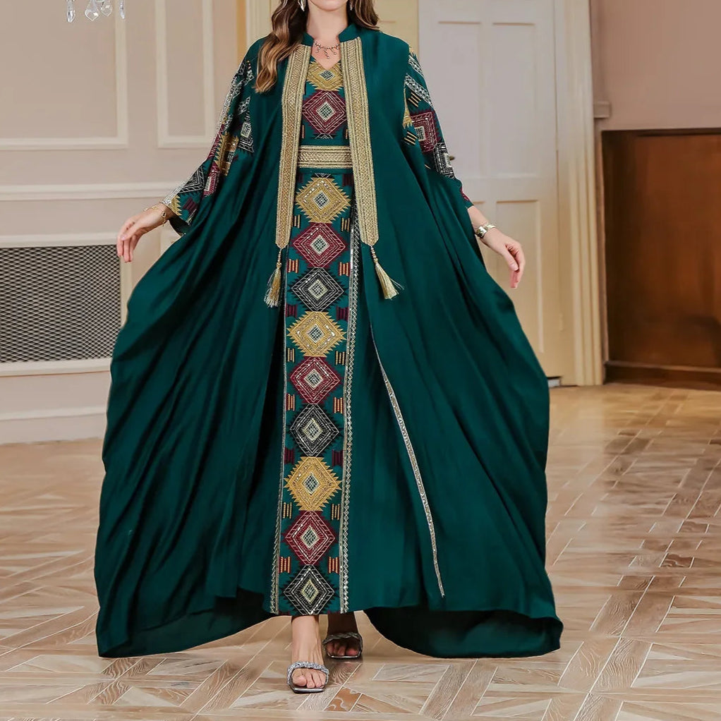 Embroidery Open Abaya Vestidos Cardigan Robe - Palm and Thread