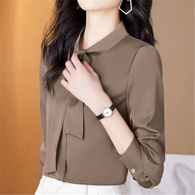 Satin Elegant Fashion Bow Tie Blouse - Palm and Thread