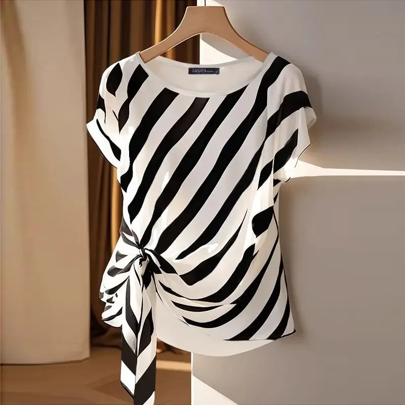 Striped Printed Loose Belted Tunic Top - Palm and Thread