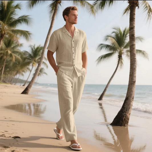 Beach linen shirt + long pant sET - Palm and Thread
