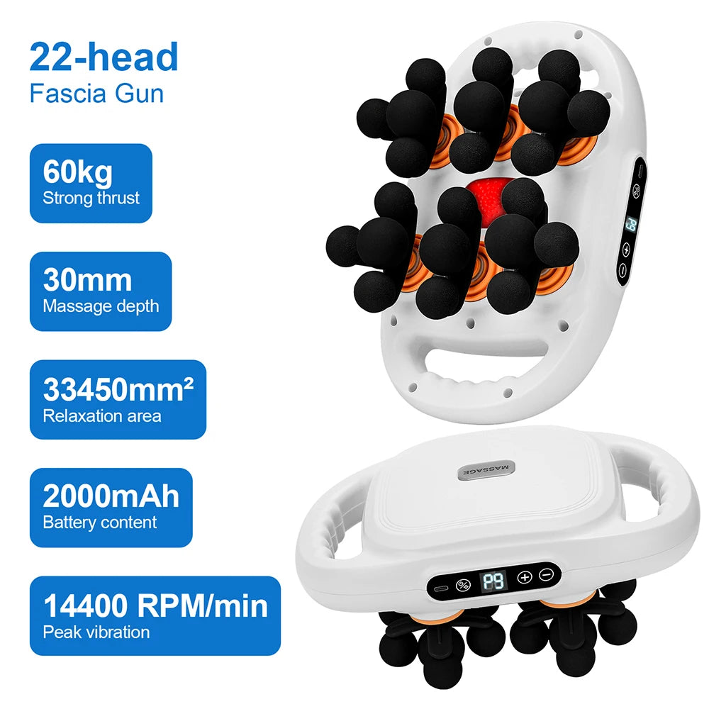 22-Head Fascia Gun High-Frequency Vibration Body Massage - Palm and Thread