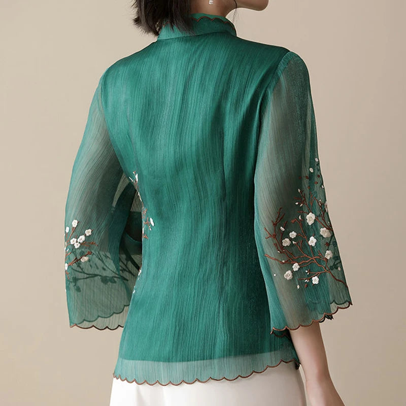 Modified Cheongsam Stand Collar Bat Sleeve Blouse - Palm and Thread