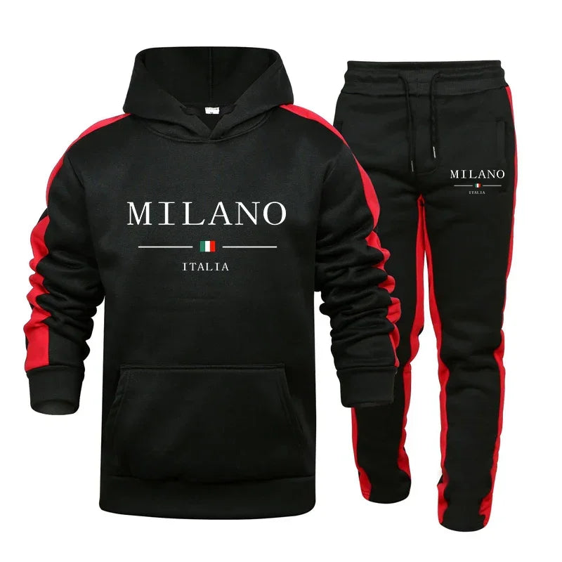 Tracksuit Print Casual Hooded Sweatshirt 2 Piece Set