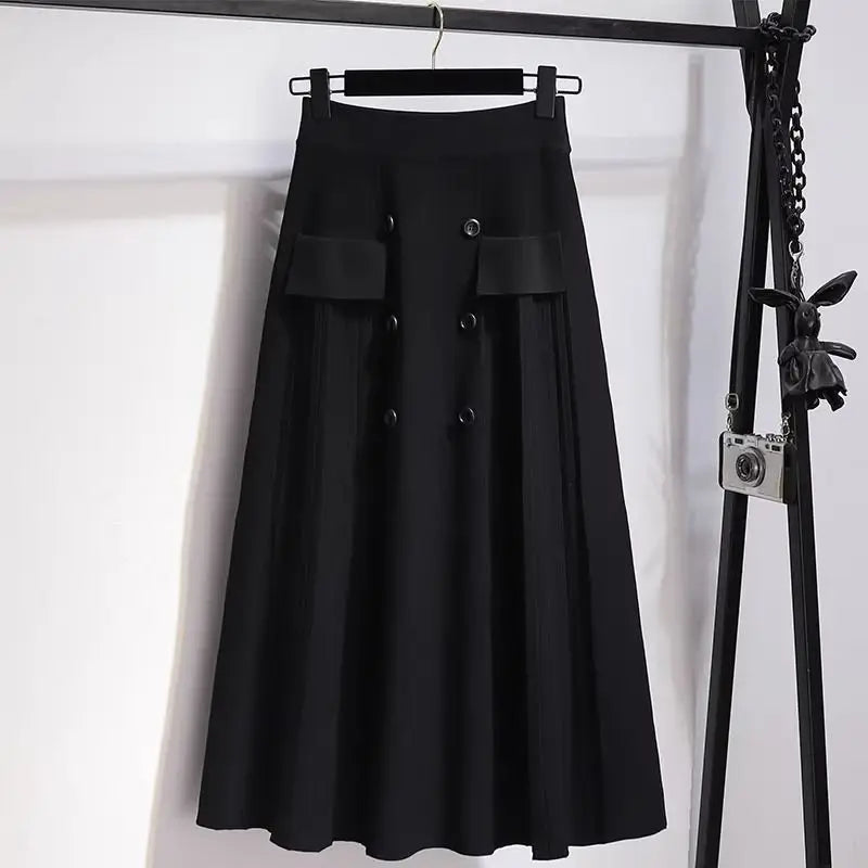 Fashion Elegant Button Pleated Midi Skirt - Palm and Thread