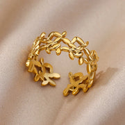 Stainless Steel Gold Color Open Gothic Ring - Palm and Thread