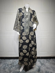 Embroidery Sequins Maxi Dress Casual Loose Abaya - Palm and Thread