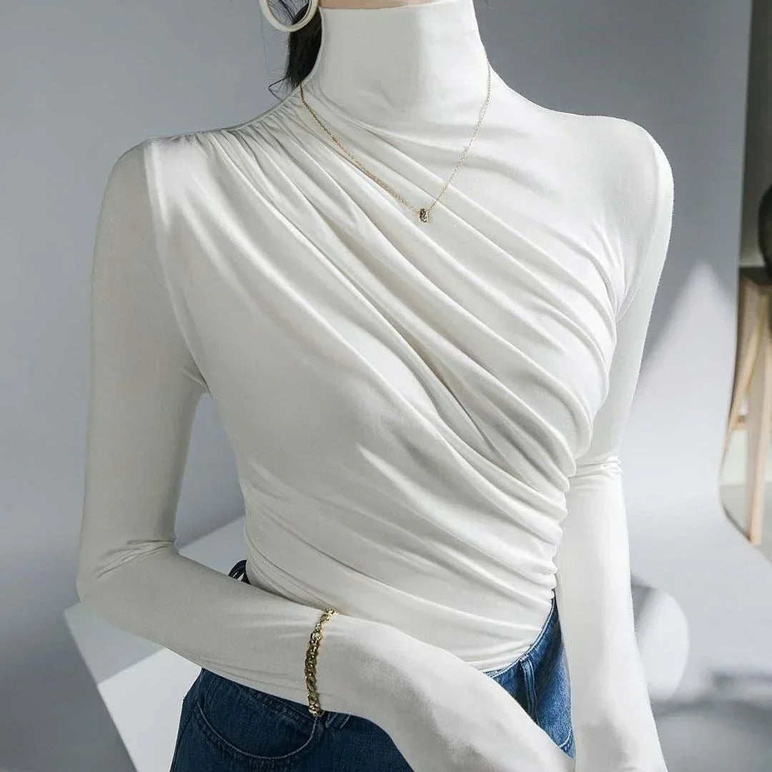 Pleated High Neck Blouse - Palm and Thread