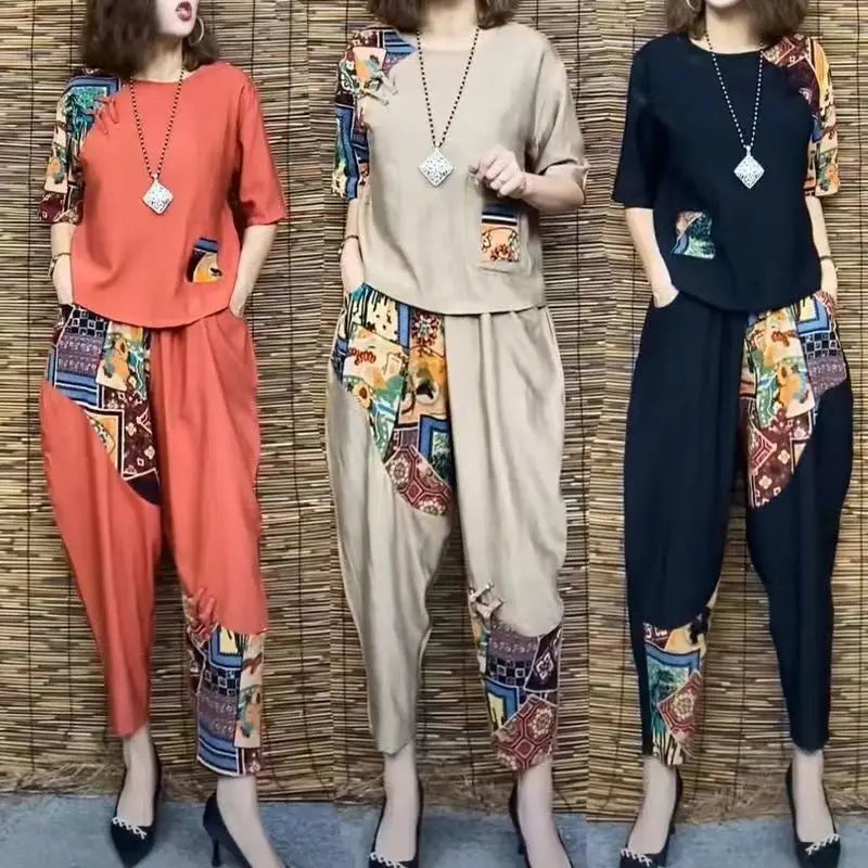 Loose Top Split + Wide Leg Pant Matching Set - Palm and Thread