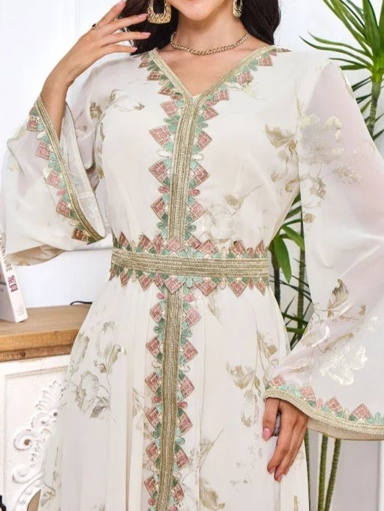 Belted Embroidery Abaya - Palm and Thread