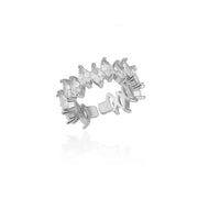 White Zircon Flower Leaf Shape Stainless Steel Ring - Palm and Thread