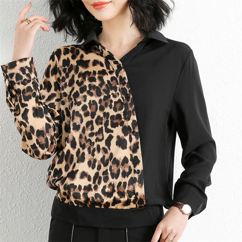 Leopard Print Patchwork Asymmetrical Blouse - Palm and Thread