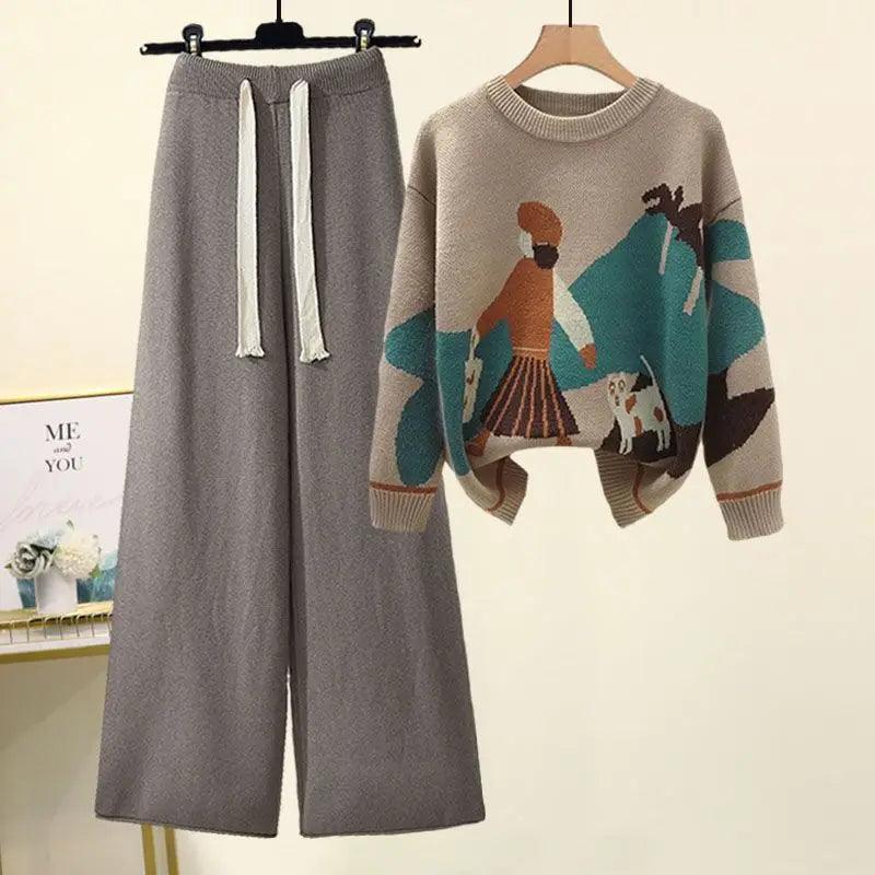 New Western Style Knitted Sweater Loose and Slimming Casual Pants Two Piece Set - Palm and Thread