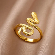 Gold Plated Stainless Steel Snake Ring - Palm and Thread