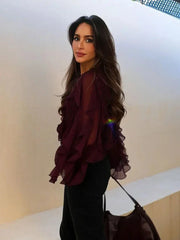Ruffle Semi Sheer Blouse - Palm and Thread