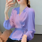 Stylish V-Neck Bandage Chiffon Shirt - Palm and Thread