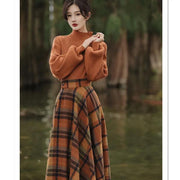 Vintage Plaid Long Skirt Sweater Matching Set - Palm and Thread