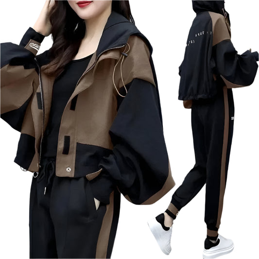 Elegant Hoodie Zipper Jacket Coat Sport Pants Two Piece Tracksuit - Palm and Thread