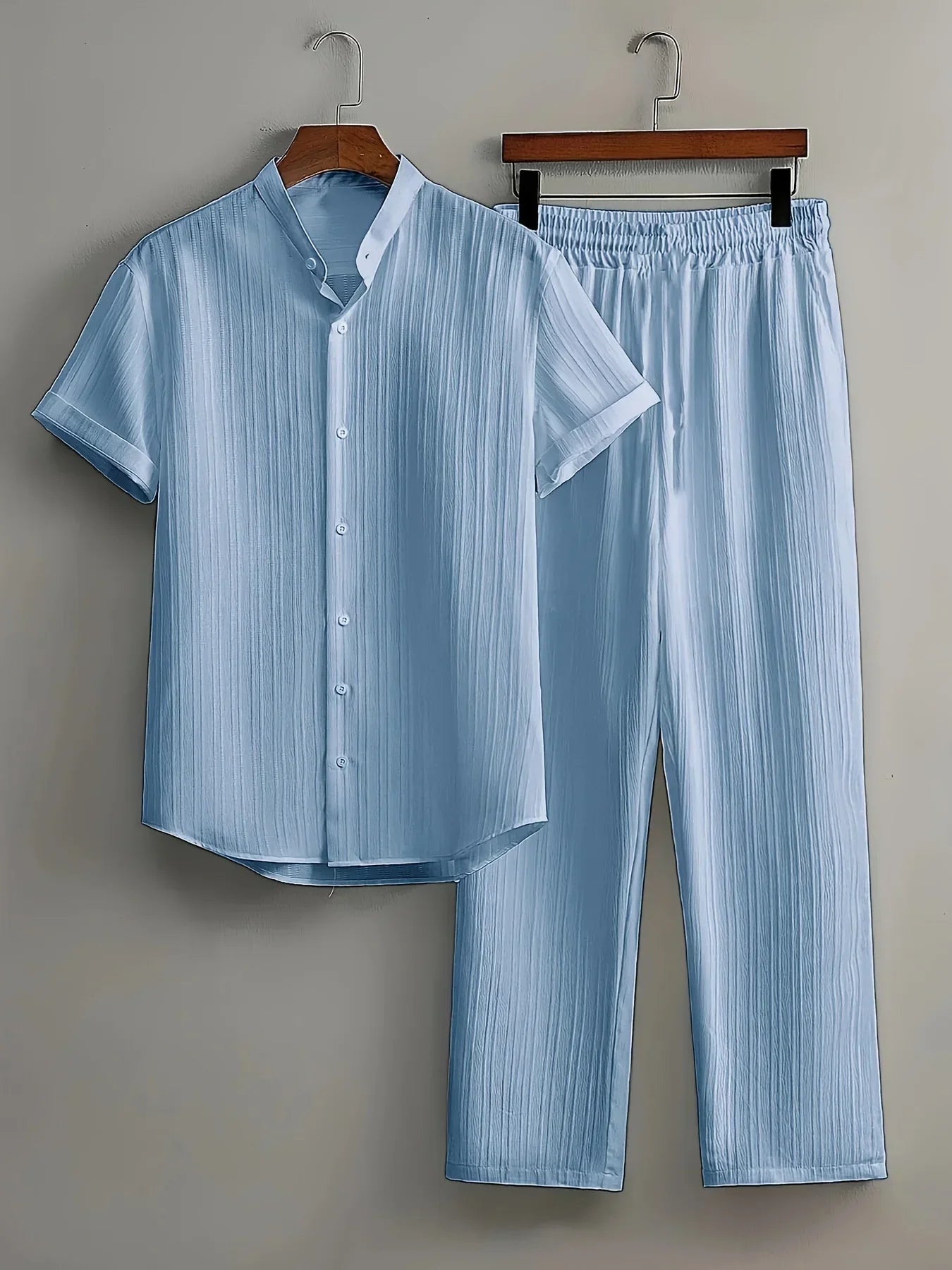 Textured Button Down Shirt and Drawstring Pant Outfit - Palm and Thread