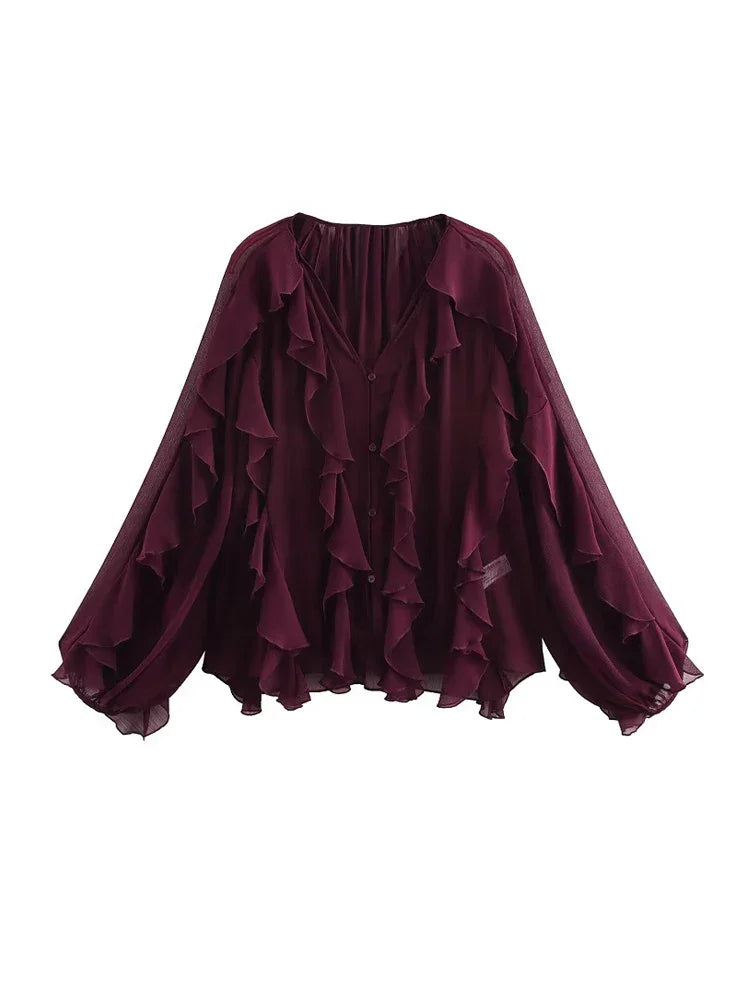 Ruffle Semi Sheer Blouse - Palm and Thread
