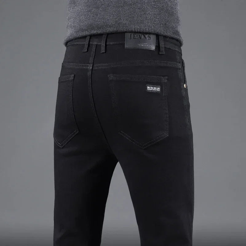 Pure Black Slim Jeans Elastic Straight Pant - Palm and Thread