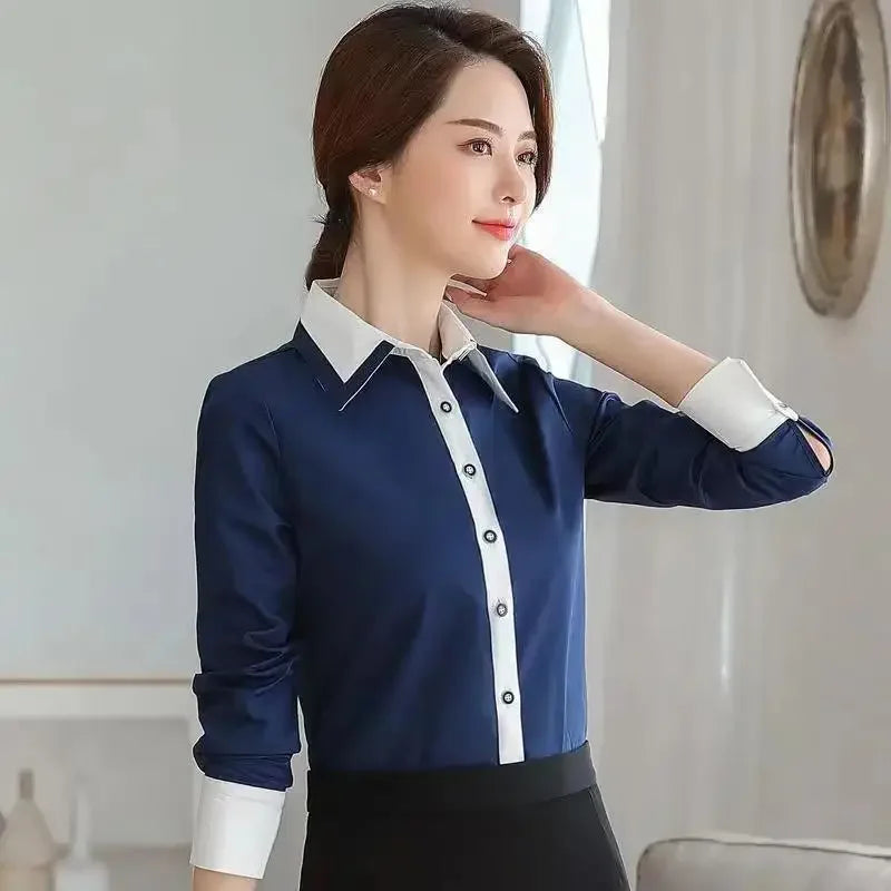 Temperament Contrast Slim Shirt Top - Palm and Thread