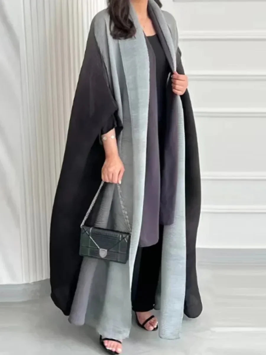 Bat Sleeve Pleated Gradient Cardigan Trench Coat Abaya - Palm and Thread