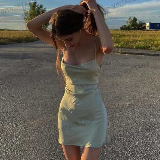 Sexy Green Spaghetti Strap Mini Dress