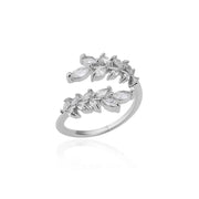 White Zircon Flower Leaf Shape Stainless Steel Ring - Palm and Thread