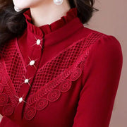 Elegant Ruffle Lace Slim Long Sleeve T-Shirt - Palm and Thread