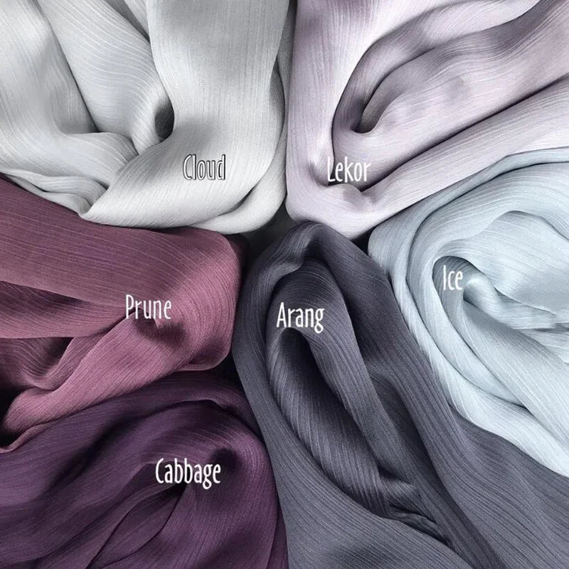 Pleated Satin Chiffon Hijab Silk Scarf - Palm and Thread