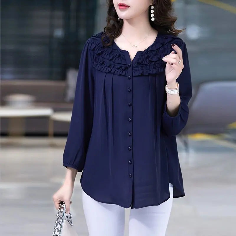 Elegant Chic Sweet Ruffle Chiffon Blouse - Palm and Thread